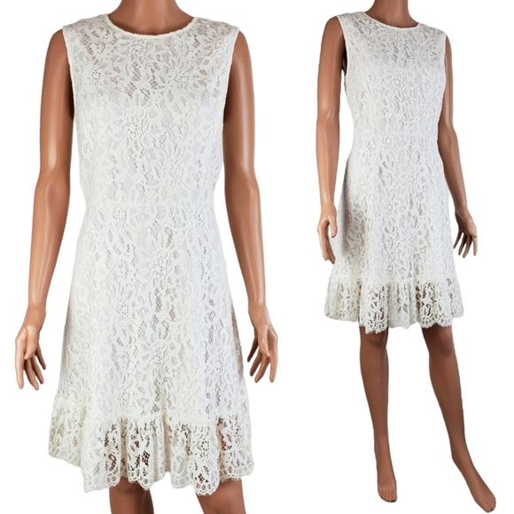 NWT Draper James lace sleeveless ruffle hem a line dress willow white size 8 - Picture 2 of 13